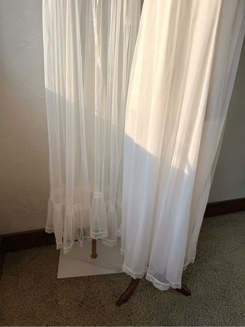 Vintage 1950s 1960s Tosca White Chiffon Lace Peignoir Set Bridal Nightgown Small - Picture 10 of 16